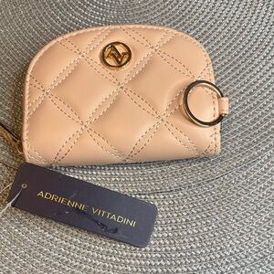 Adrienne Vittadini Quilted Beige Coin Purse with Gold Ring